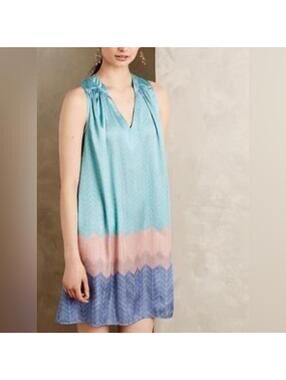 NWT Anthropologie Nomad Morgan Carper Blue Pink A-Line Dress Sz M
